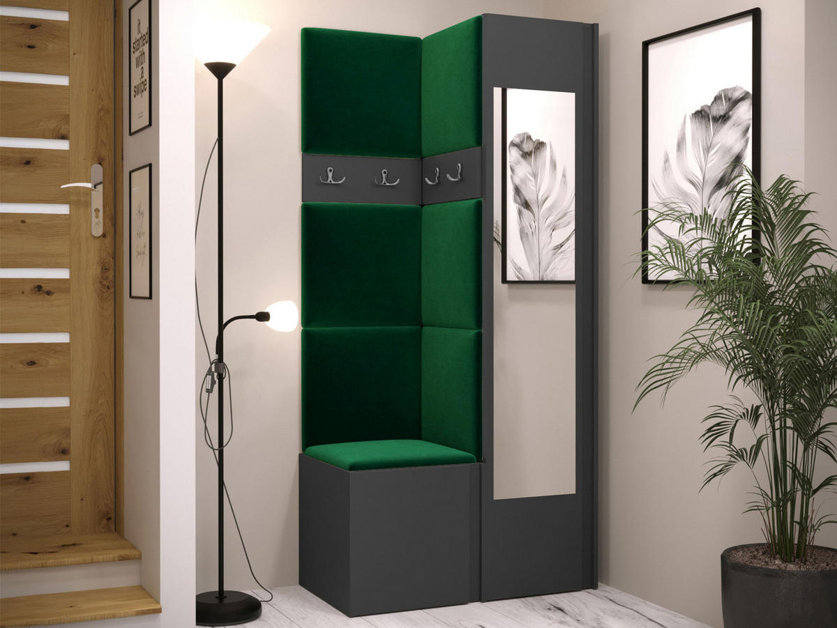GARDEROBEN-SET Orion XXV - Graphitfarben/Grün, Holzwerkstoff/Kunststoff (82/186/46cm) - MIRJAN24