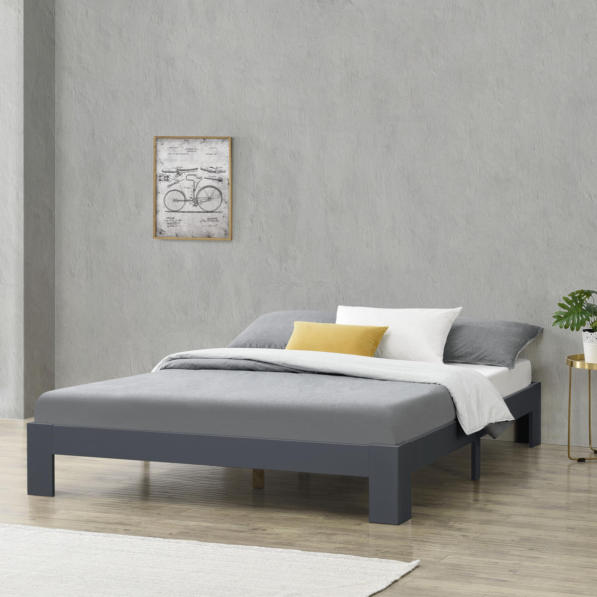 HOLZBETT Raisio - Dunkelgrau, Holz (140/200cm) - [en.casa]