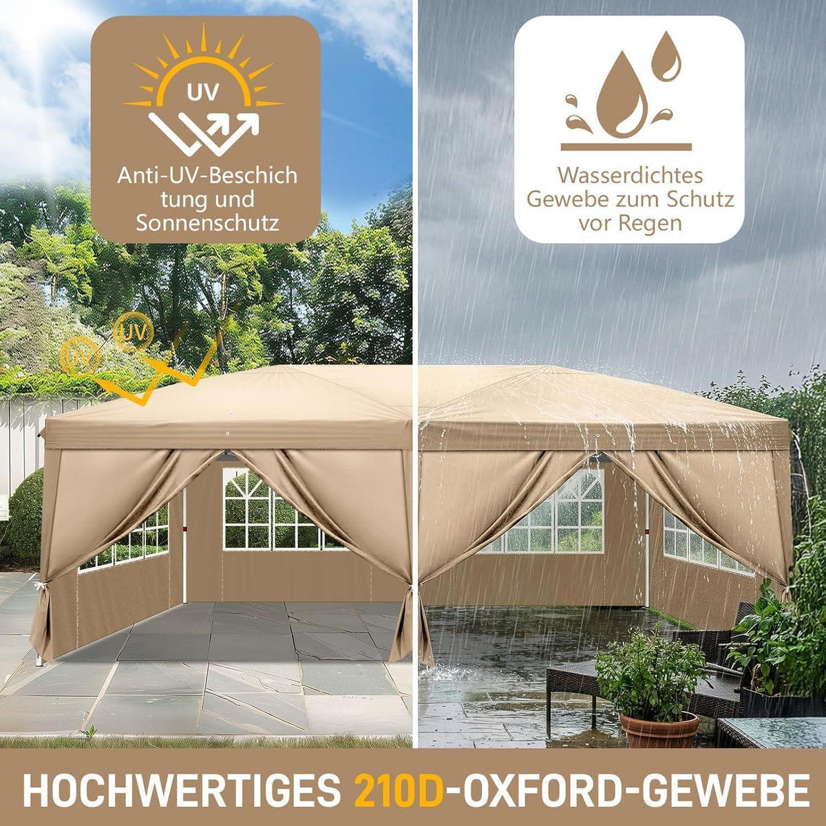 FALTPAVILLON 3x6 m Khaki mit 6 Seitenteilen - Olivgrün, Textil (300/265/600cm)
