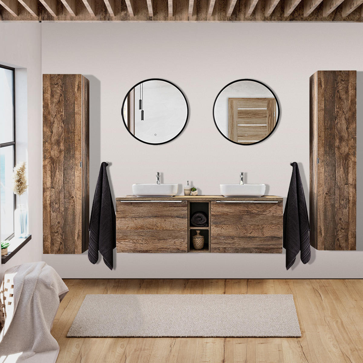 BADMÖBEL-SET 10-TLG. Puebla-56 - Braun, Holzwerkstoff (270/200/46cm) - Lomado