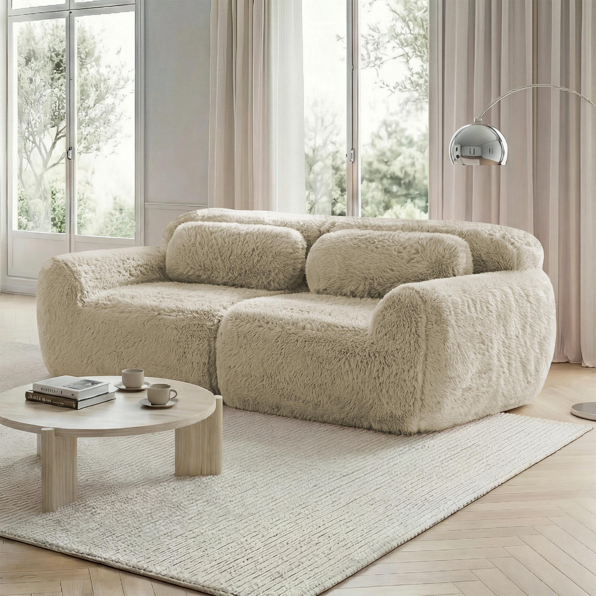 2-SITZER Sofa aus Plüsch mit modularem Design, beige - Beige, Textil (104/73/204cm)