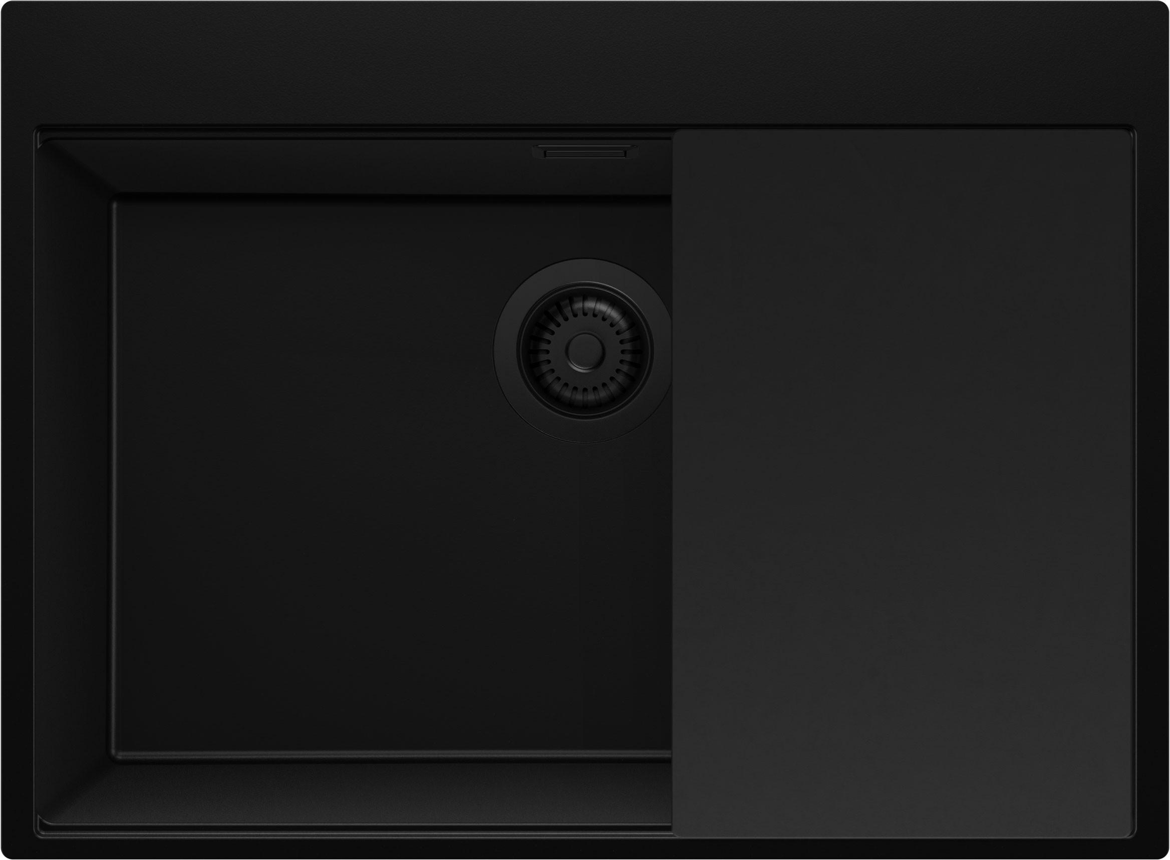 SPÜLBECKEN Oslo, 2-er set Alles Schwarz 68/50 cm 1 Becken + Ablauf-Set + Schneidebrett ab 70er Unterschrank - Schwarz, Kunststoff (68/20/50cm) - Primagran