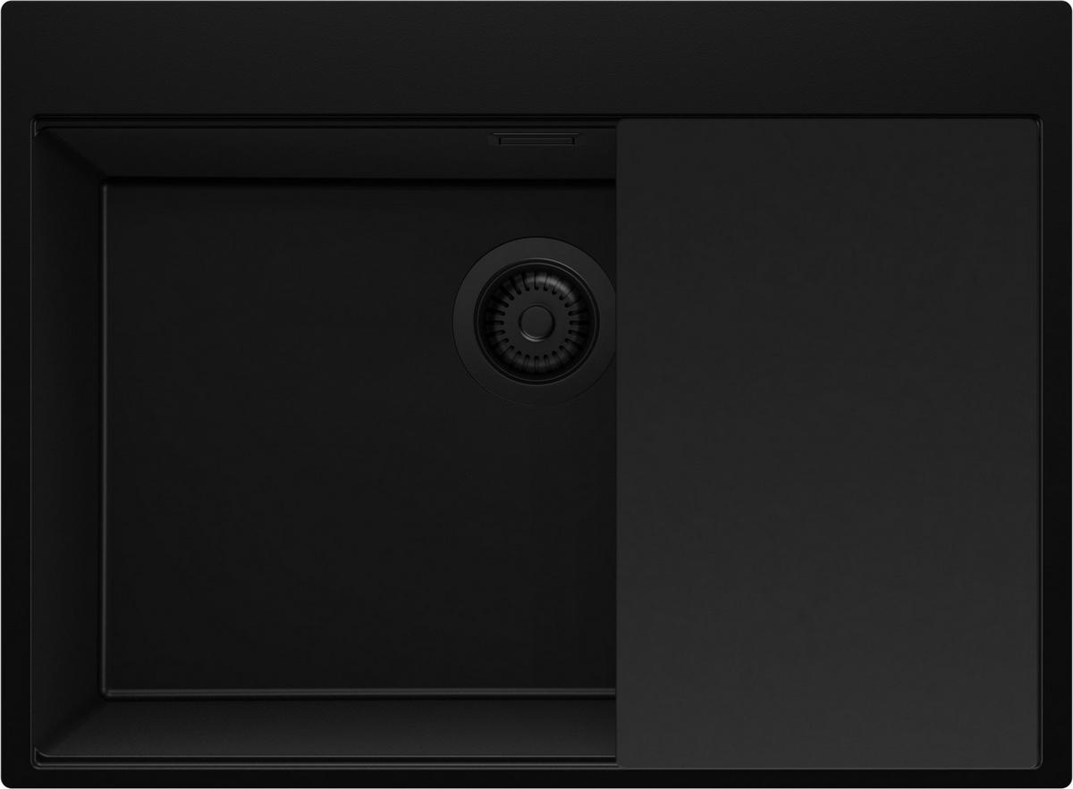 SPÜLBECKEN Oslo, 2-er set Alles Schwarz 68/50 cm 1 Becken + Ablauf-Set + Schneidebrett ab 70er Unterschrank - Schwarz, Kunststoff (68/20/50cm) - Primagran