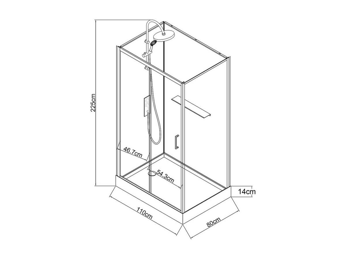 DUSCHKABINE - rechteckig - Beidseitige Installation - Schwarz - 110 x 80 x 225 cm - ZODANI - Schwarz, Metall (80/110/200cm) - Vente-Unique