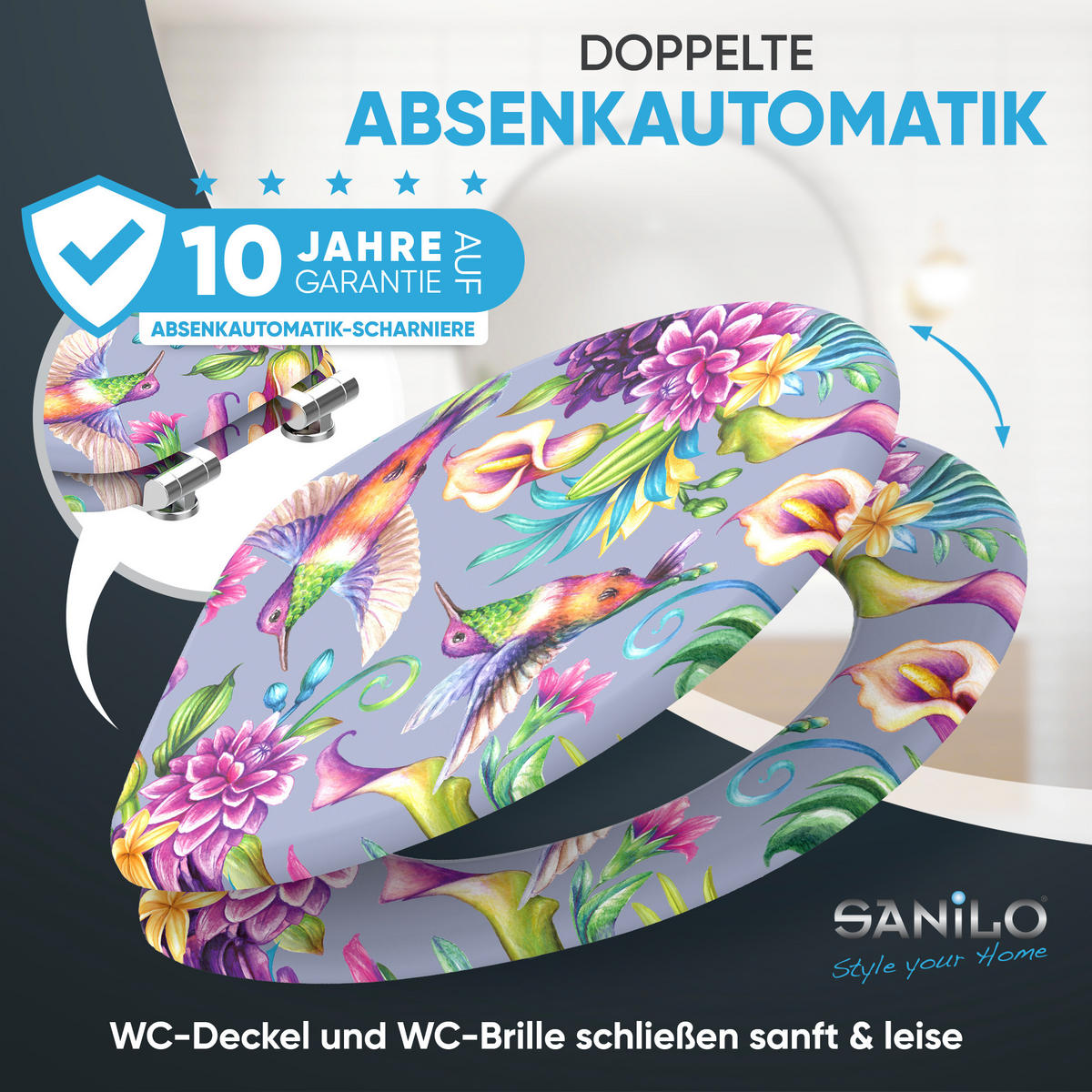 WC-SITZ mit Absenkautomatik Kolibri - Violett, Holzwerkstoff (38/6/47cm) - Sanilo