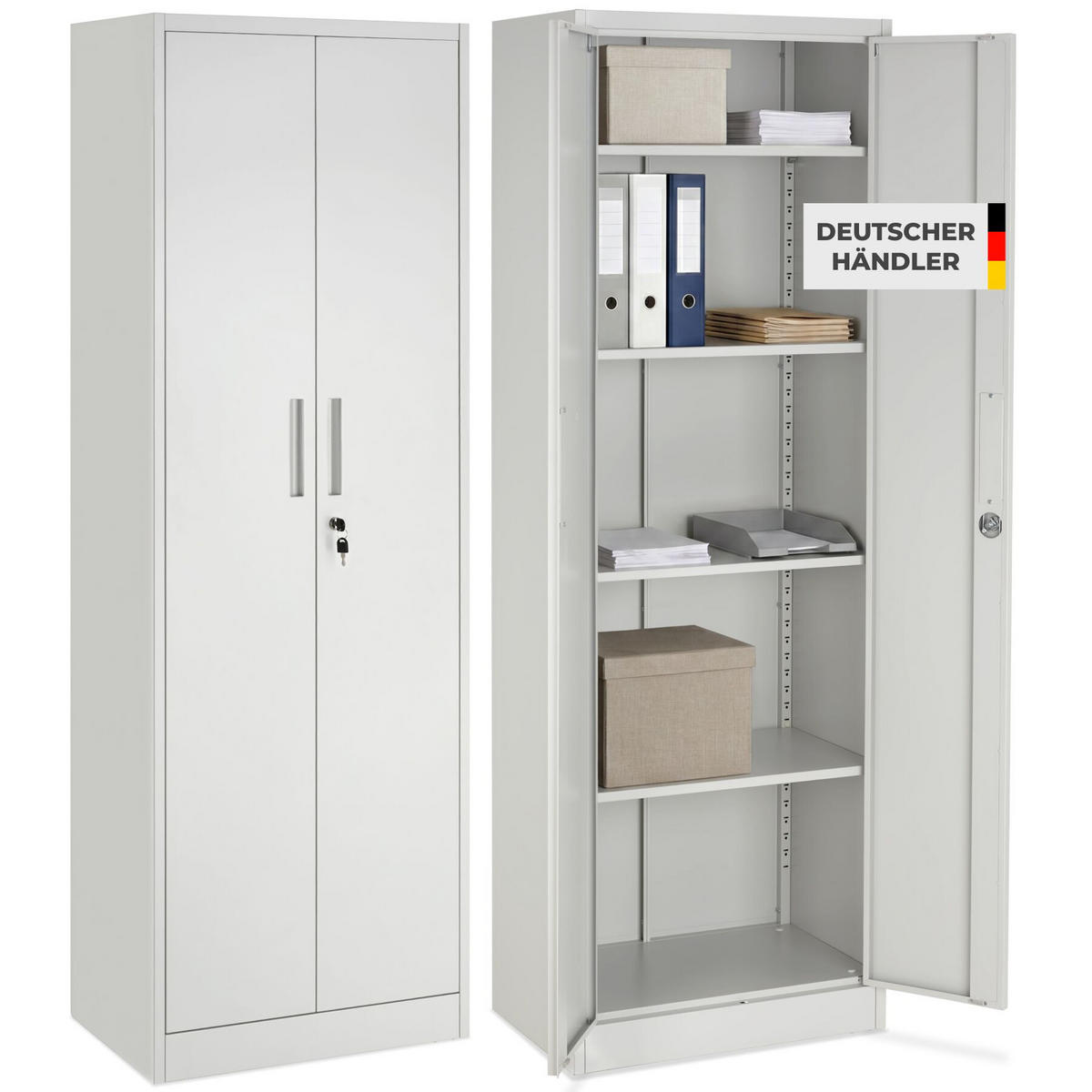 AKTENSCHRANK Brandon, Kippschutz, höhenverstellbare Füße, grau - Grau, Metall (60/180.5/40cm) - tectake