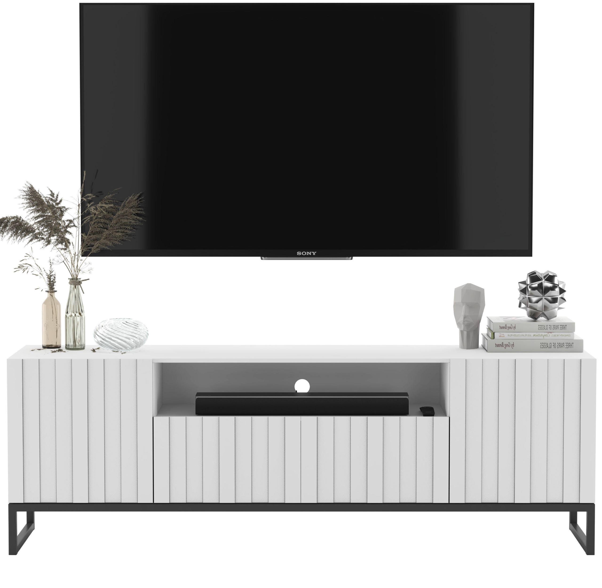 TV-SCHRANK Elpis2 Weiß Matt mit Metallrahmen Glamour 150 cm - Schwarz/Weiß, Holzwerkstoff/Metall (150/51.5/36.5cm) - Meble Lindner