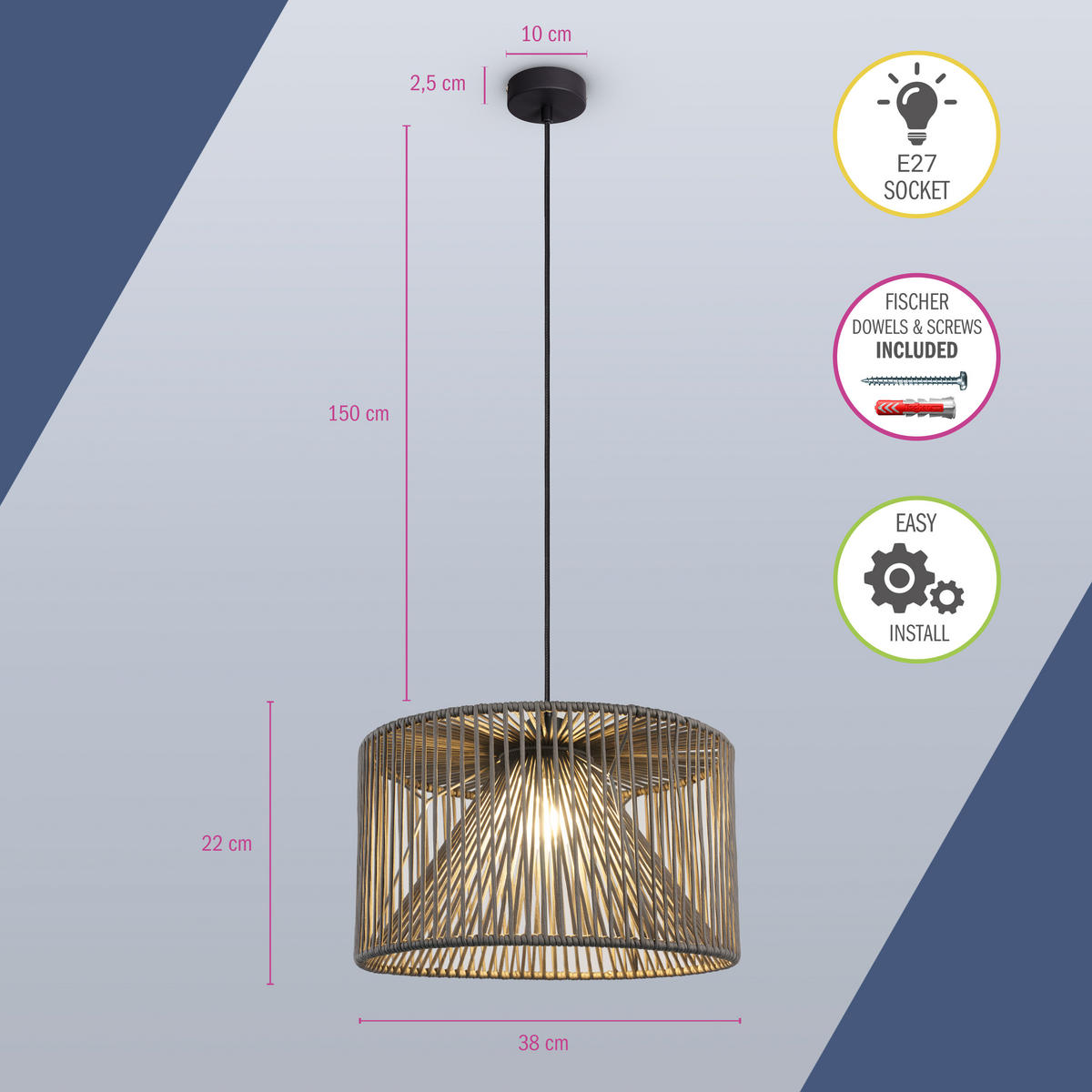 PENDELLEUCHTE Hugo Pd1 Mirijana - Schwarz, Metall (38/38/28cm) - Paco Home