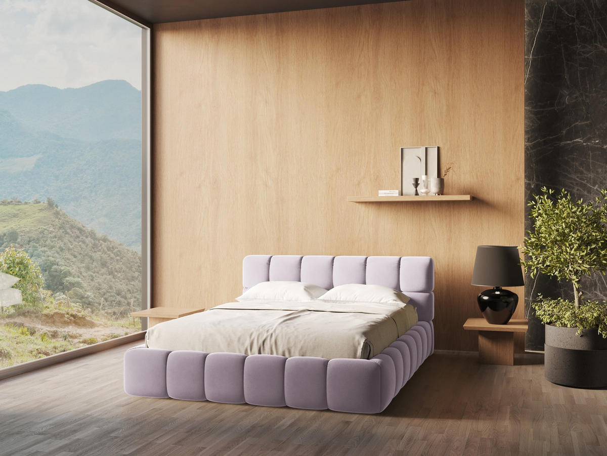 POLSTERBETT mit Bettkasten und Lattenrost 200x228 Violett - Lila/Flieder, Kunststoff/Textil (180/200cm) - Makamii