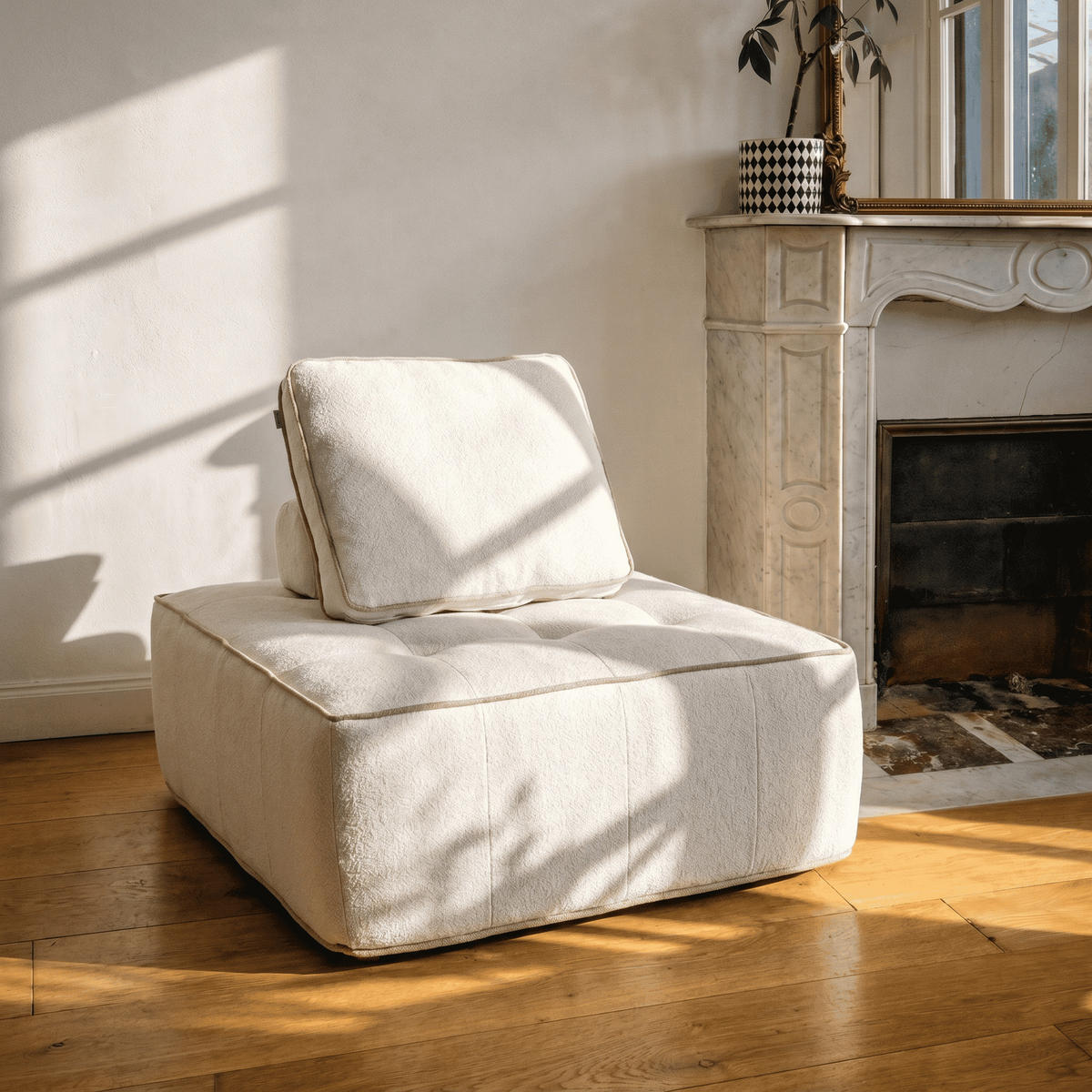 SESSEL Zen Weiß und Sand 1-Sitzer - Beige/Weiß, Textil (100/75/100cm) - COCO Living