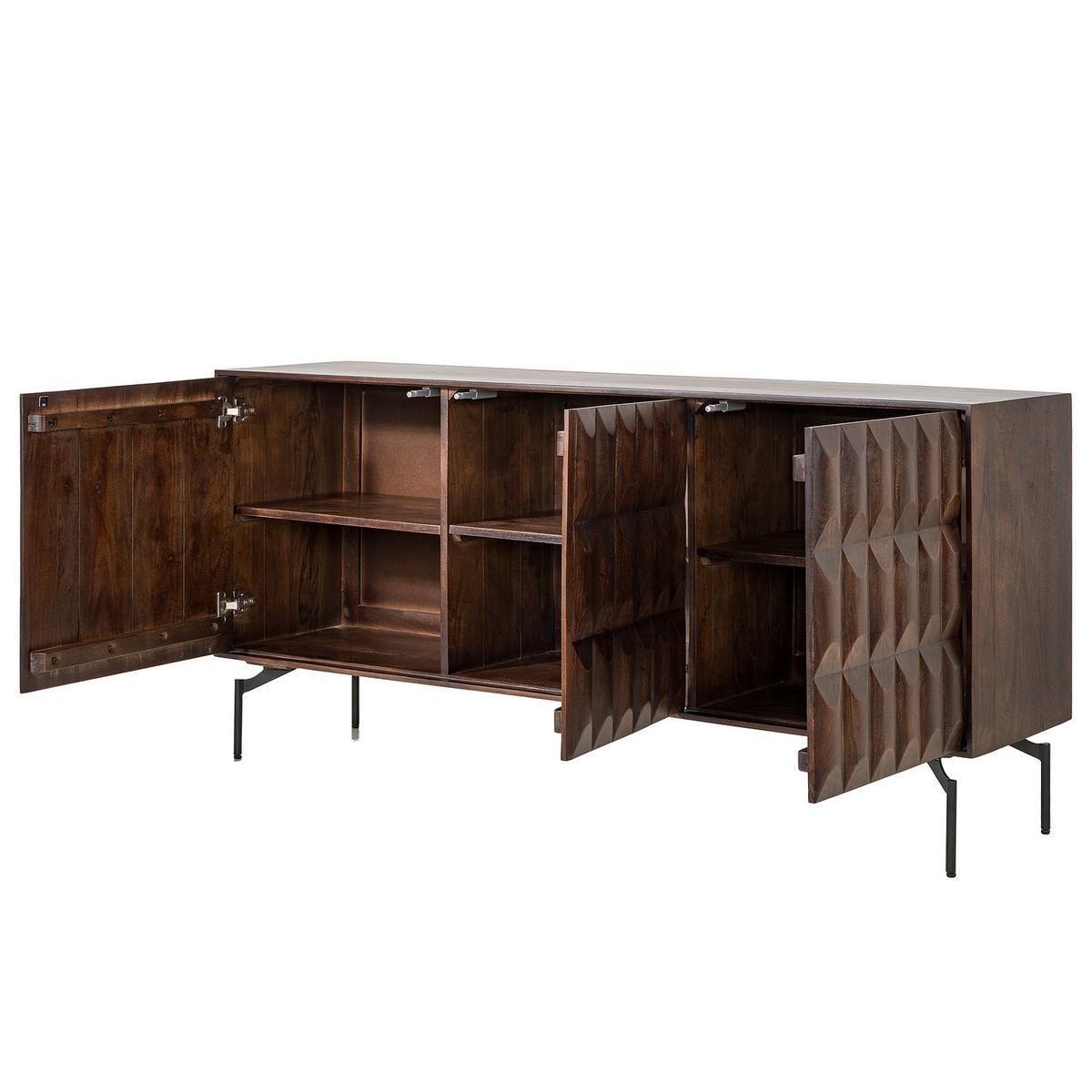 MASSIVES SIDEBOARD - Akazie Dunkel - Schwarz/Braun, Holz/Metall (160/76/40cm) - home24
