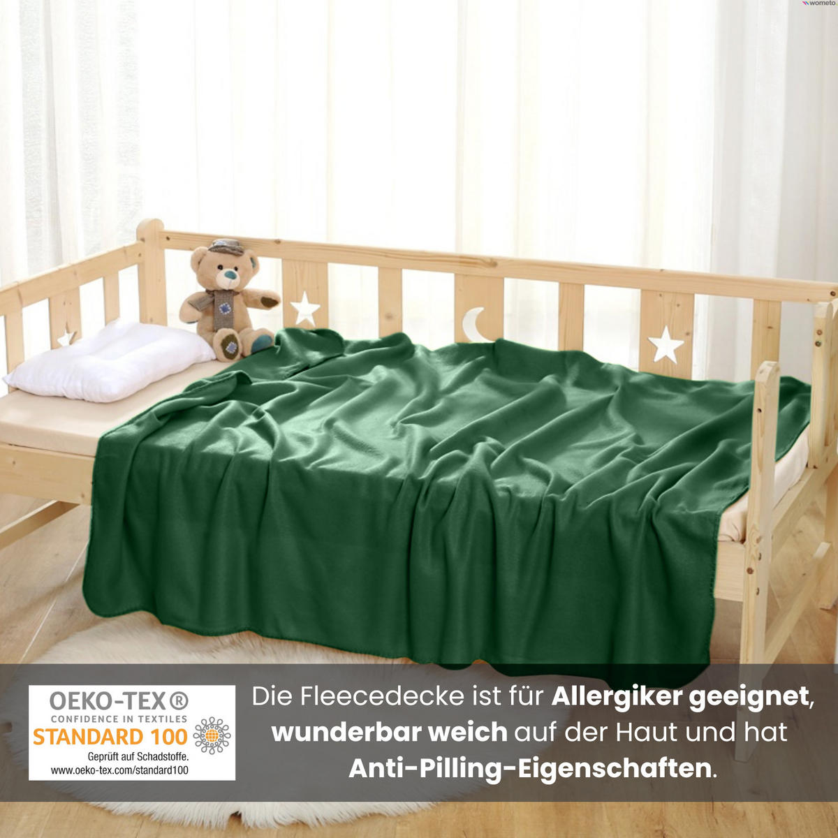 FLEECEDECKE 10er Set schwarz 130/160 cm Kettelrand Anti-Pilling - Dunkelgrün, Textil (130/160cm) - wometo