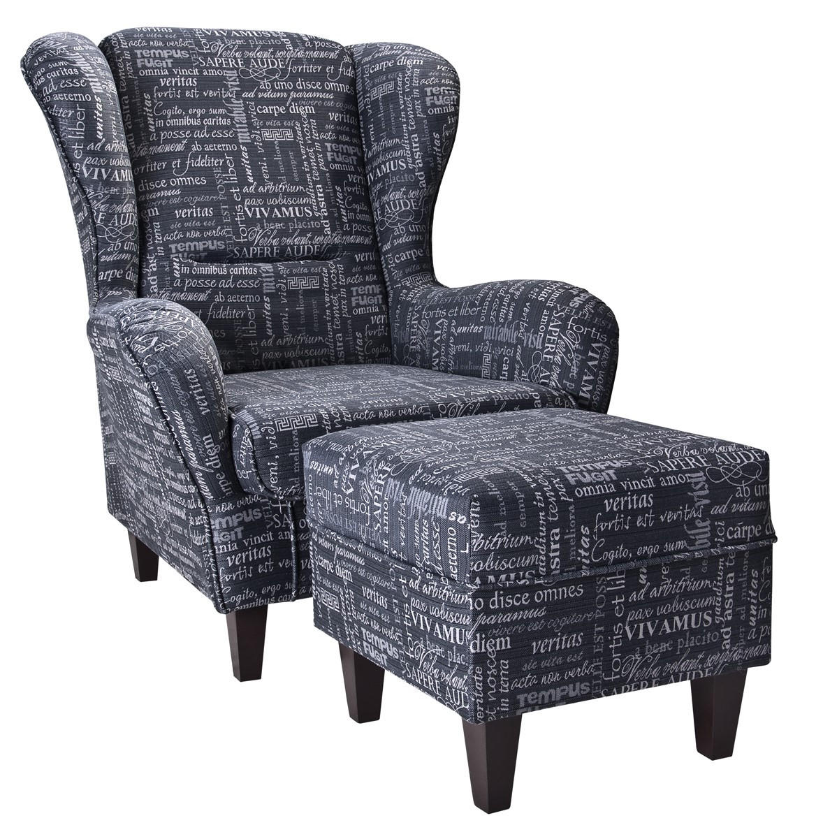 OHRENSESSEL Sofia Relaxsessel mit Hocker | Carpe Diem Anthrazit Design - Greige, Textil (92/68/95cm) - Supellex