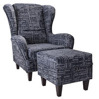 OHRENSESSEL Sofia Relaxsessel mit Hocker | Carpe Diem Anthrazit Design - Greige, Textil (92/68/95cm) - Supellex
