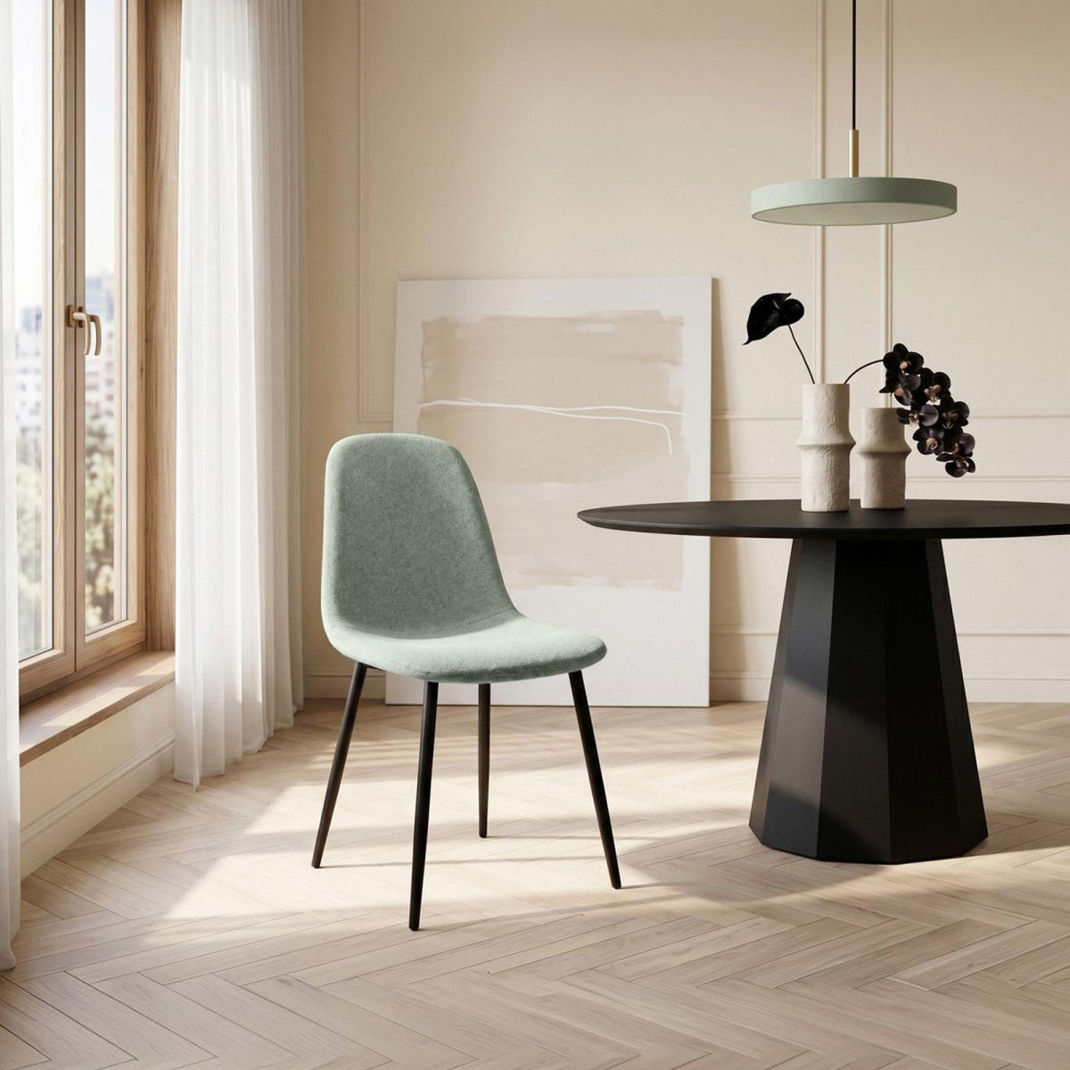 ESSZIMMERSTUHL Ellis Grün 43 cm x 87 cm 4er-Set - Schwarz/Grün, Textil (43/87/54cm) - Klast Home
