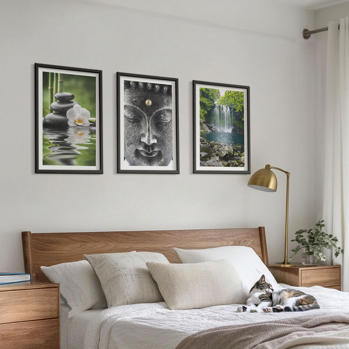 WANDBILDER 3er-Set - 40x60 cm Schwarzer Rahmen - Harmoniesteine Wasser Buddha - Schwarz, Kunststoff (40/60cm) - ArtPrintCave
