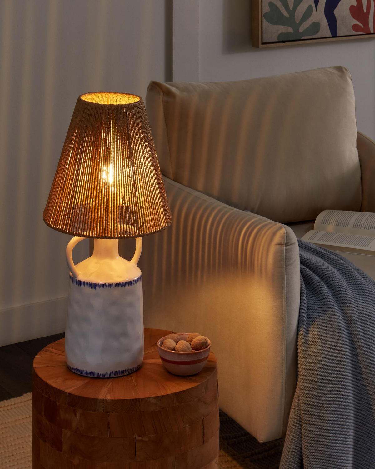 TISCHLEUCHTE Weiß/Blau/Beige Larissos - Blau/Beige, Keramik (24/24/51cm) - Beliani