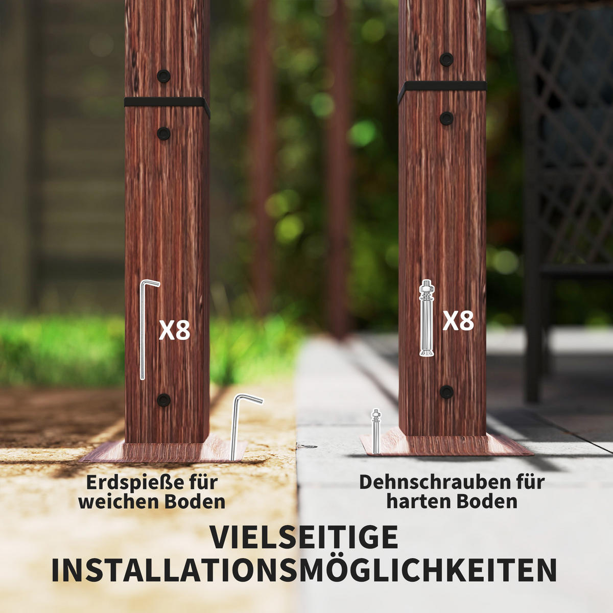 PERGOLA ca. 3x4m Naturholz - Naturfarben, Metall (300/232/382cm) - Outsunny