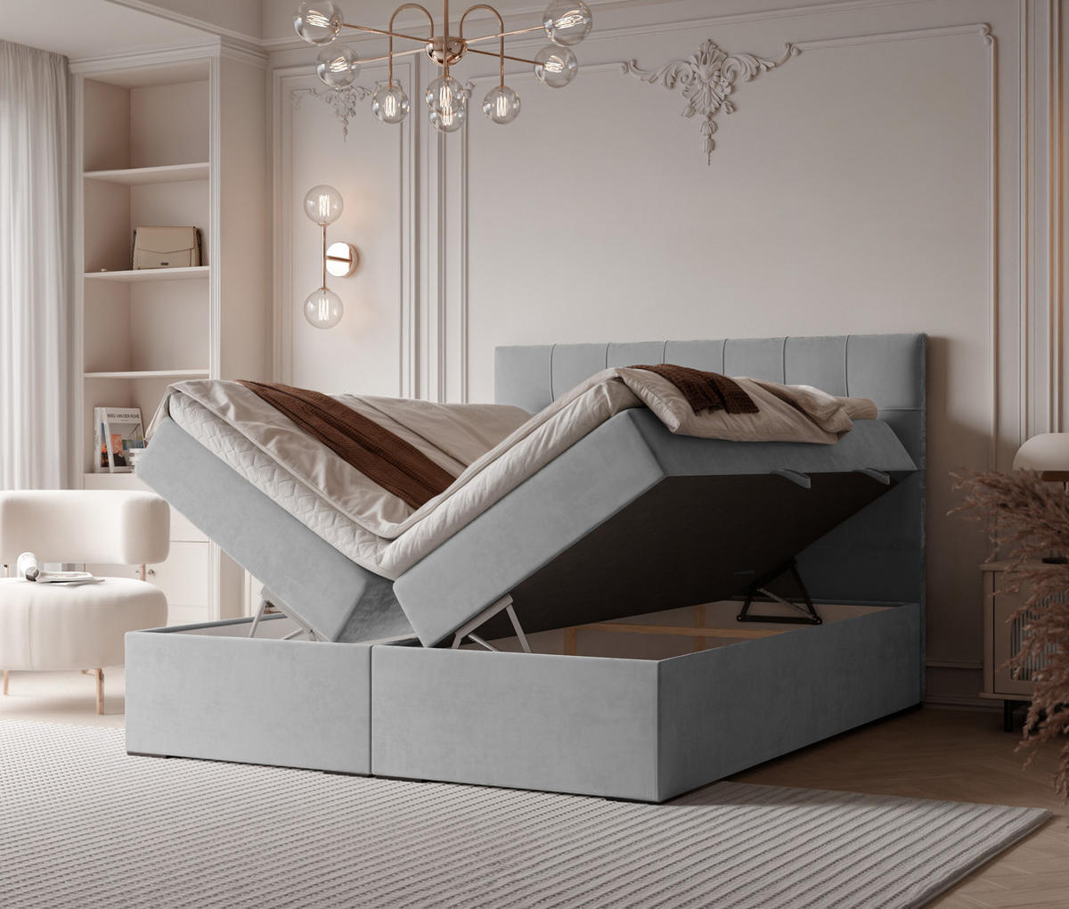 BOXBETT IMPERIAL 160/200 cm, in Hellgrau, mit Matratze und Topper - Hellgrau, Holzwerkstoff/Textil (160/200cm) - Idohome