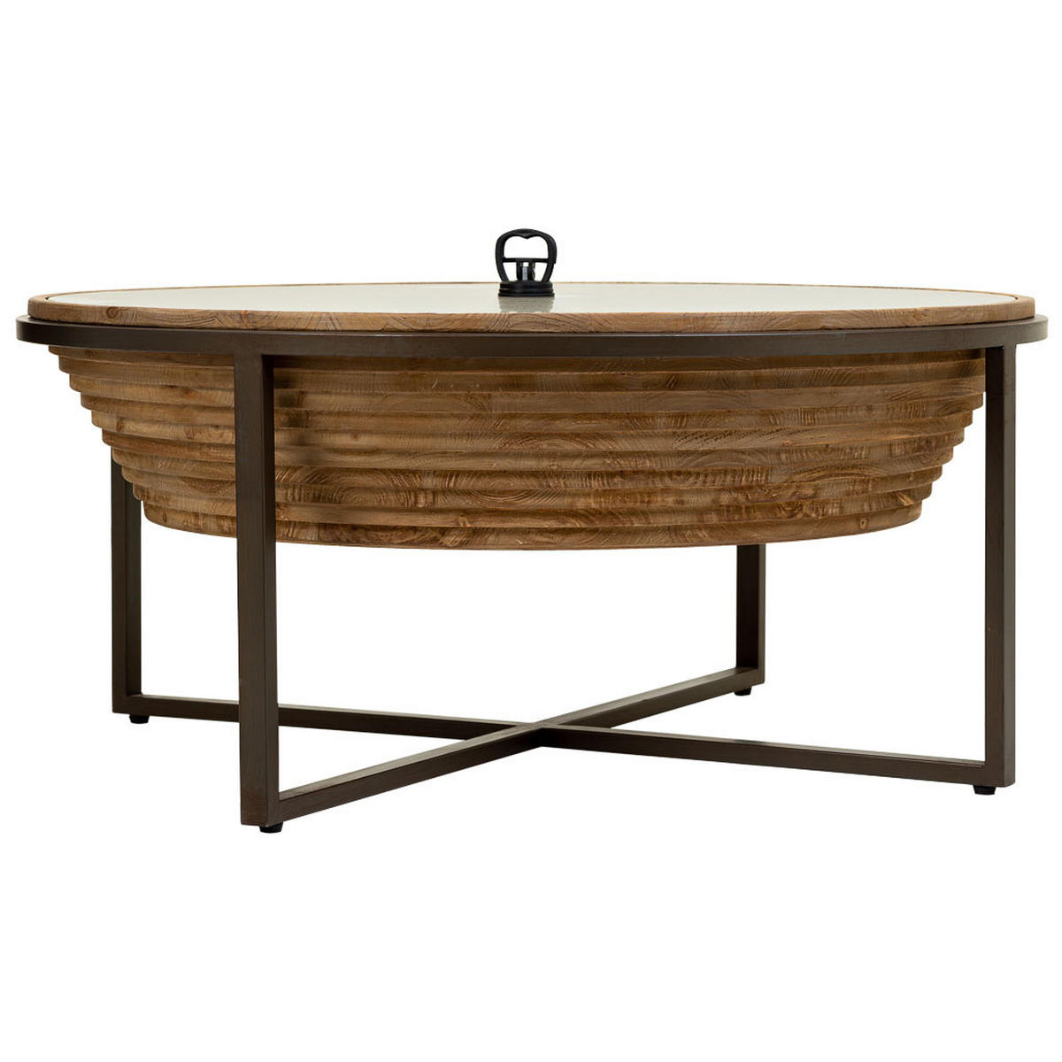 COUCHTISCH aus braunem Holz, Metall und Glas, D102x46 - Braun, Holz (102/102/46cm) - Wanderlust