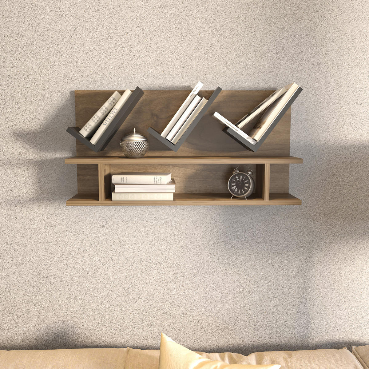 BÜCHERREGAL Larissa Walnuss Anthrazit - Eichefarben/Grau, Holzwerkstoff (22.5/45/90cm) - Decorotika