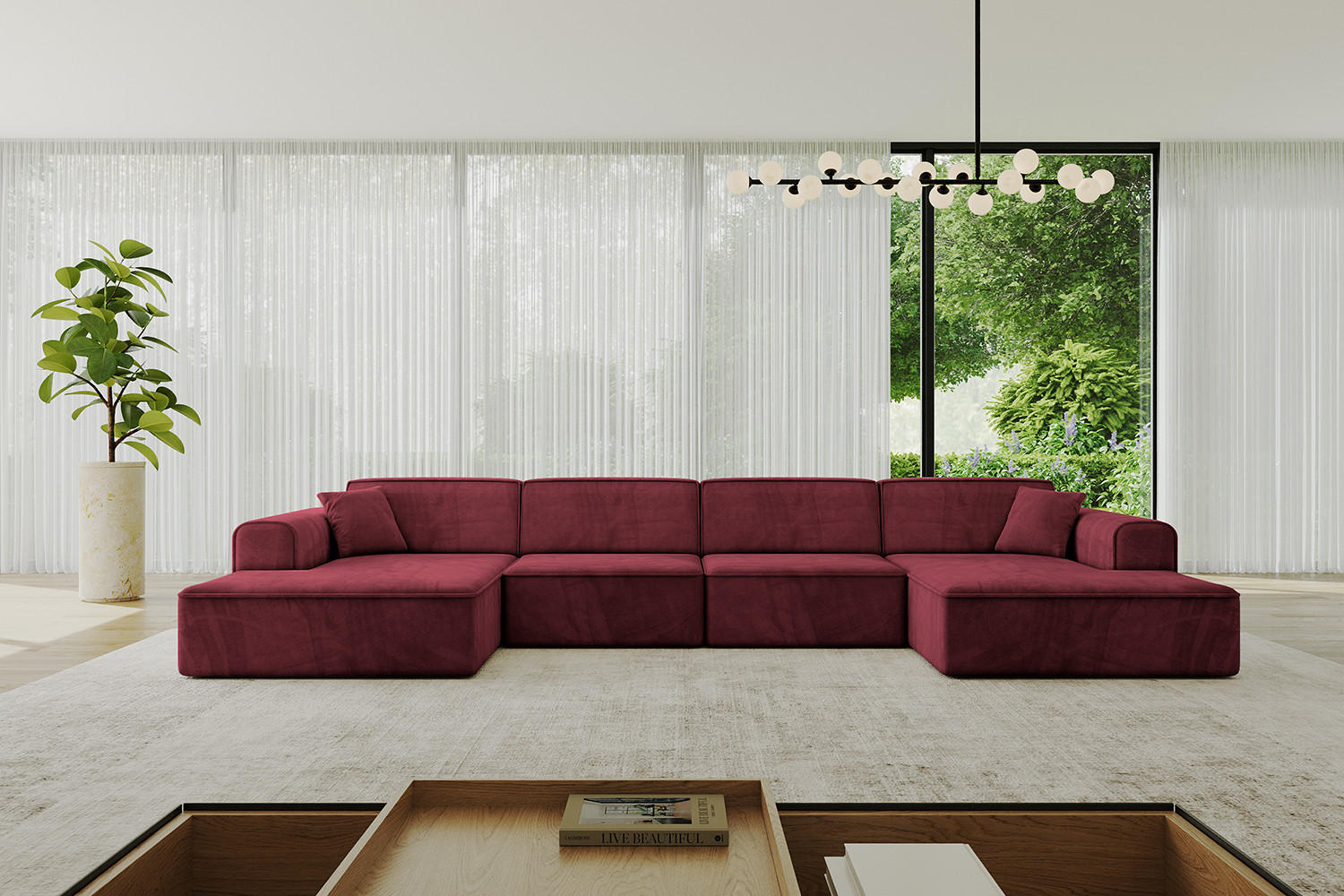 WOHNLANDSCHAFT IREA-U2-v3 - 388x171x79 cm Bordeauxrot - Bordeaux, Holzwerkstoff/Textil (388/79/171cm) - ALTDECOR