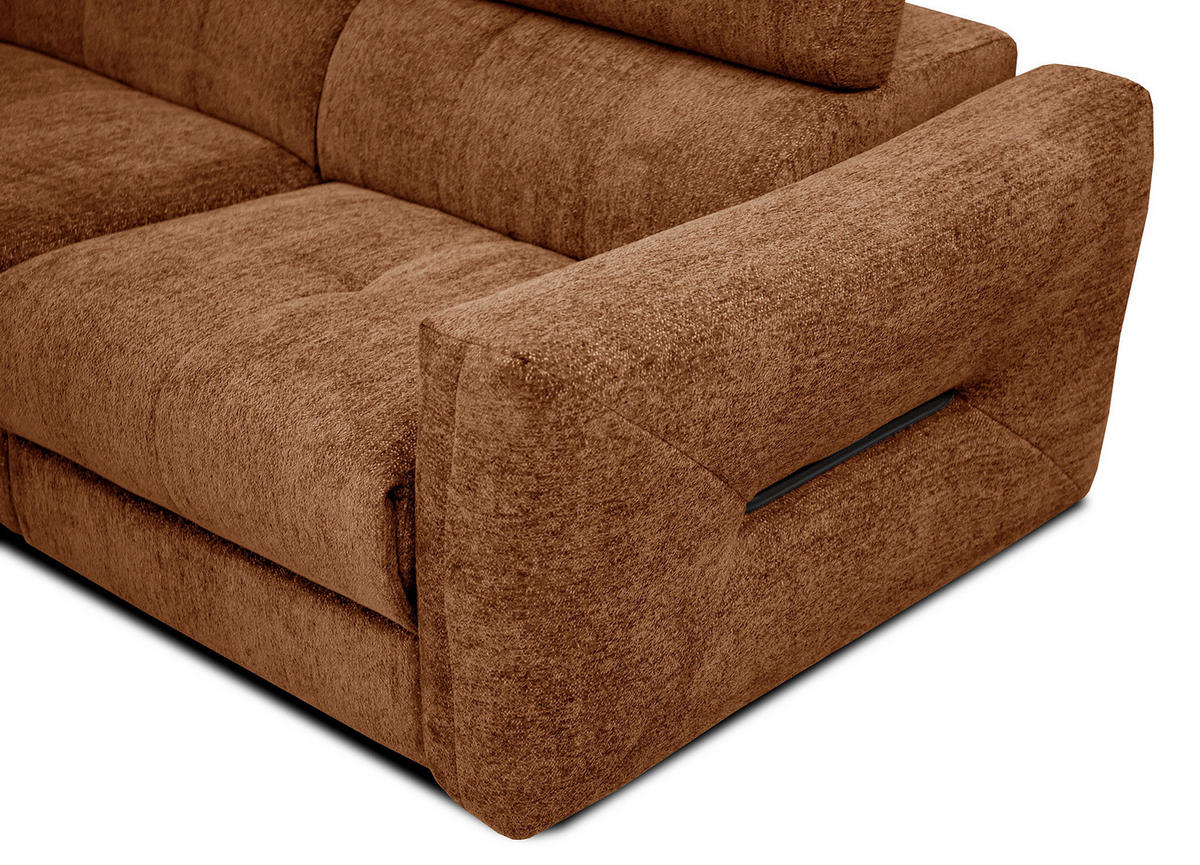 SOFA CALVERA 3-Sitzer mit 1 Relaxfunktion, dunkelorange - Dunkelorange, Holzwerkstoff/Textil (204/79/106cm) - Courtois Laville