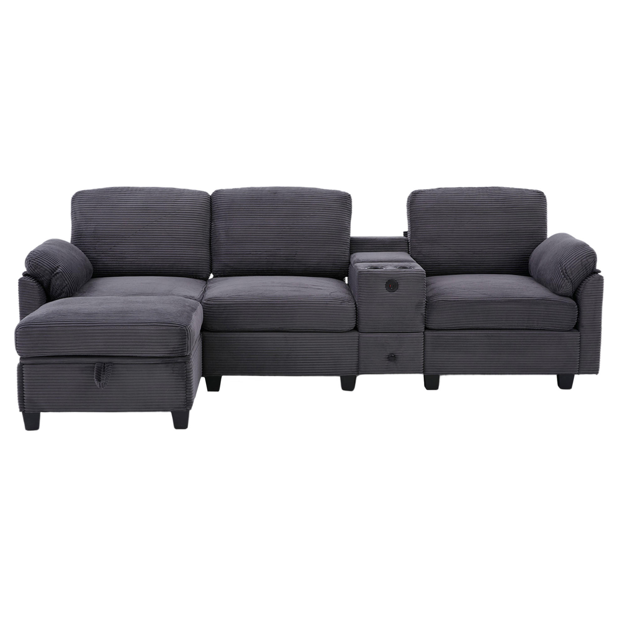 ECKSOFA L-Form mit beweglicher Mittelkonsole USB-C-Dunkelgrau 266/136/82 cm - Dunkelgrau, Textil (266/136cm) - OKWISH