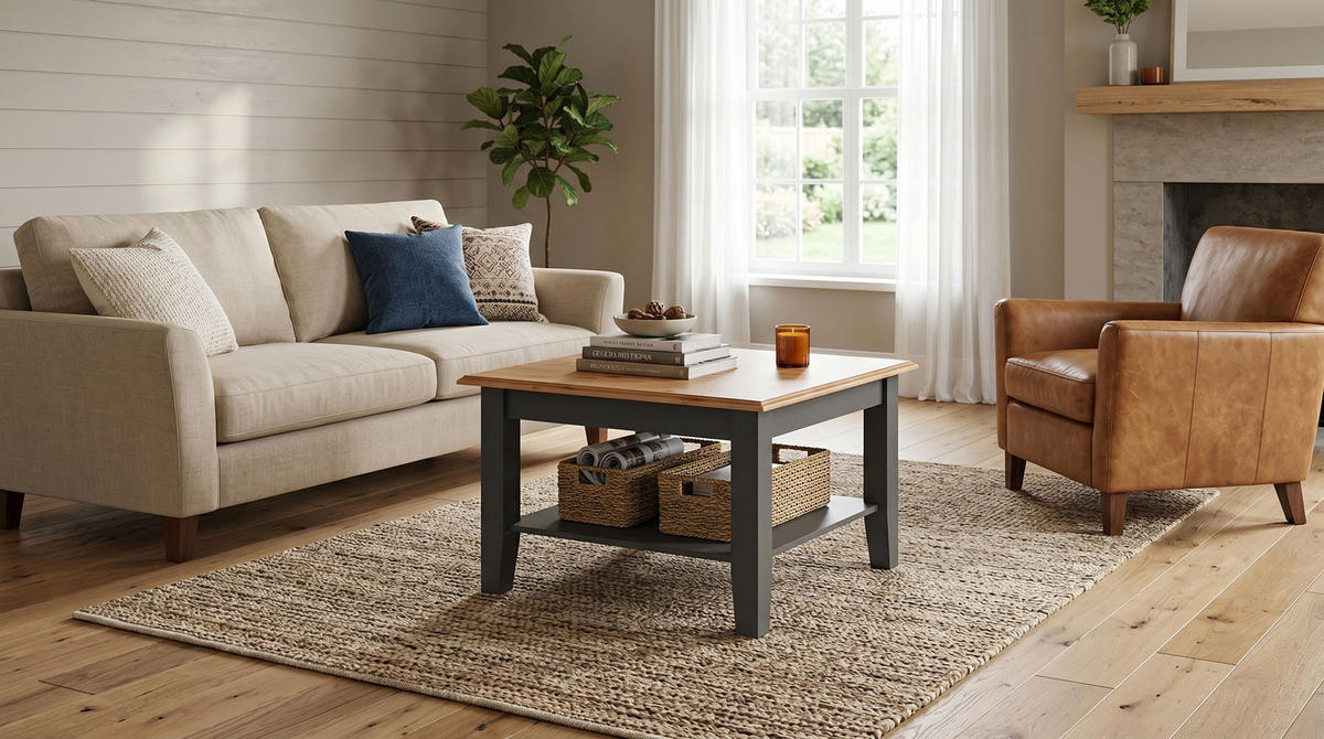 COUCHTISCH Belluno Elegante Kiefer Natur gebeizt / basaltgrau (RAL7012) lackiert 70 / 70 / 48cm - Kieferfarben/Grau, Holz (70/70/48cm) - Feldmann-Wohnen