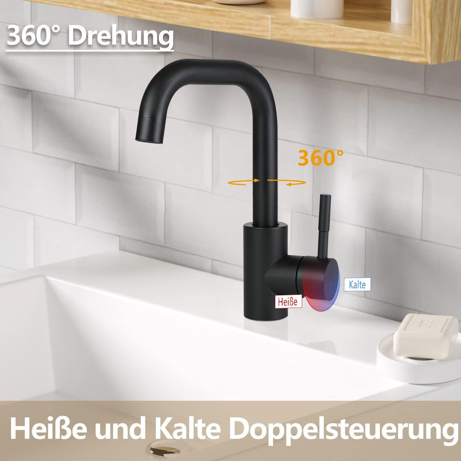 Thumbnail - Nettlife Waschtischarmatur, Schwarz, Metall, 6x24x24 cm, Badezimmer, Waschbecken & Armaturen, Badarmaturen