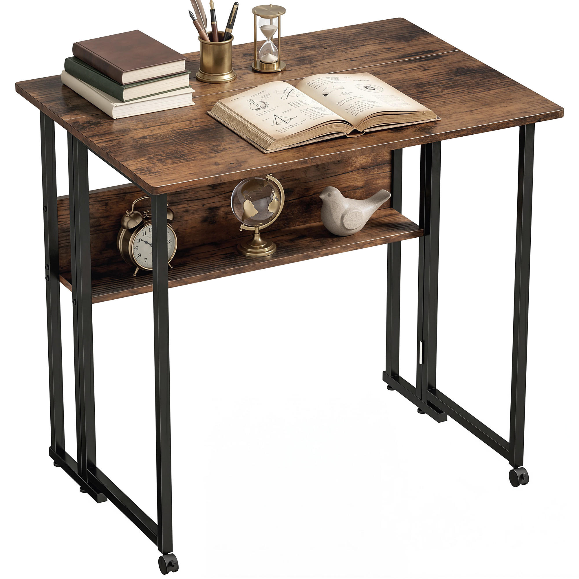 SCHREIBTISCH 80 cm mit Ablagefach und Rollen Klapptisch für Büro - Braun, Holzwerkstoff (58/80/75cm) - Gisaae