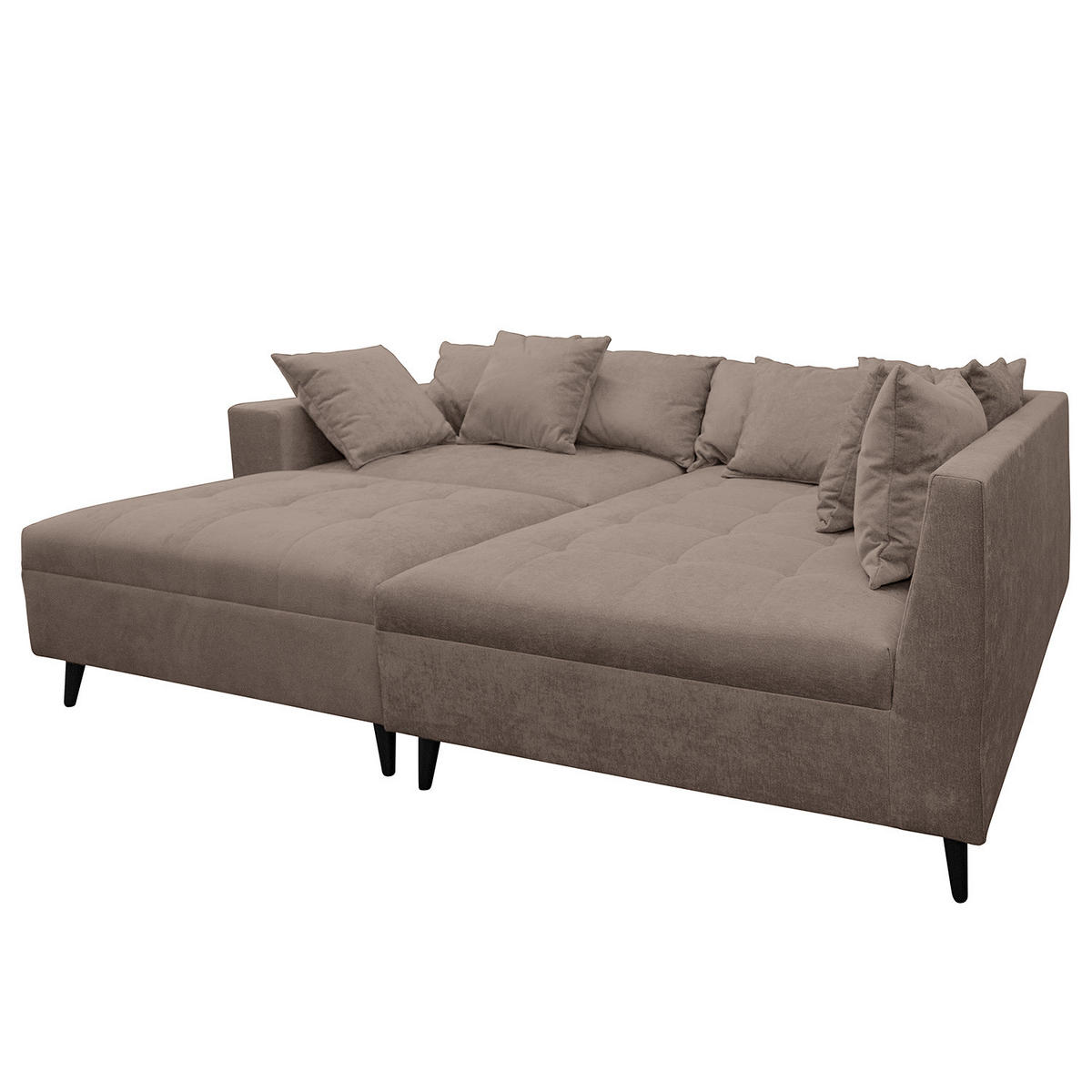 ECKSOFA mit Ottomane und Hocker - Schwarz/Braun, Birkenholz/Textil (247/174cm) - home24