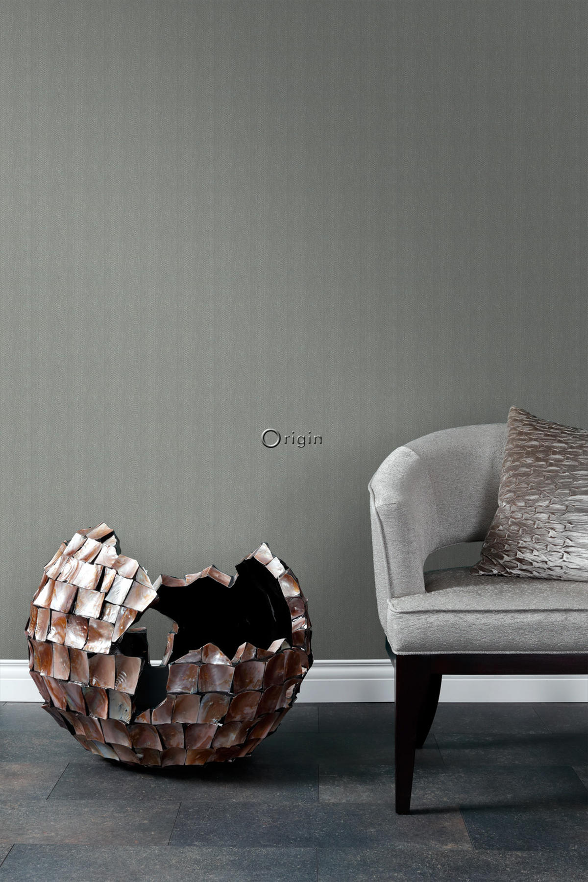 TAPETE Fischgrätmuster 53 cm x 10.05 m - Grau, Papier (53/1000cm) - Origin Wallcoverings