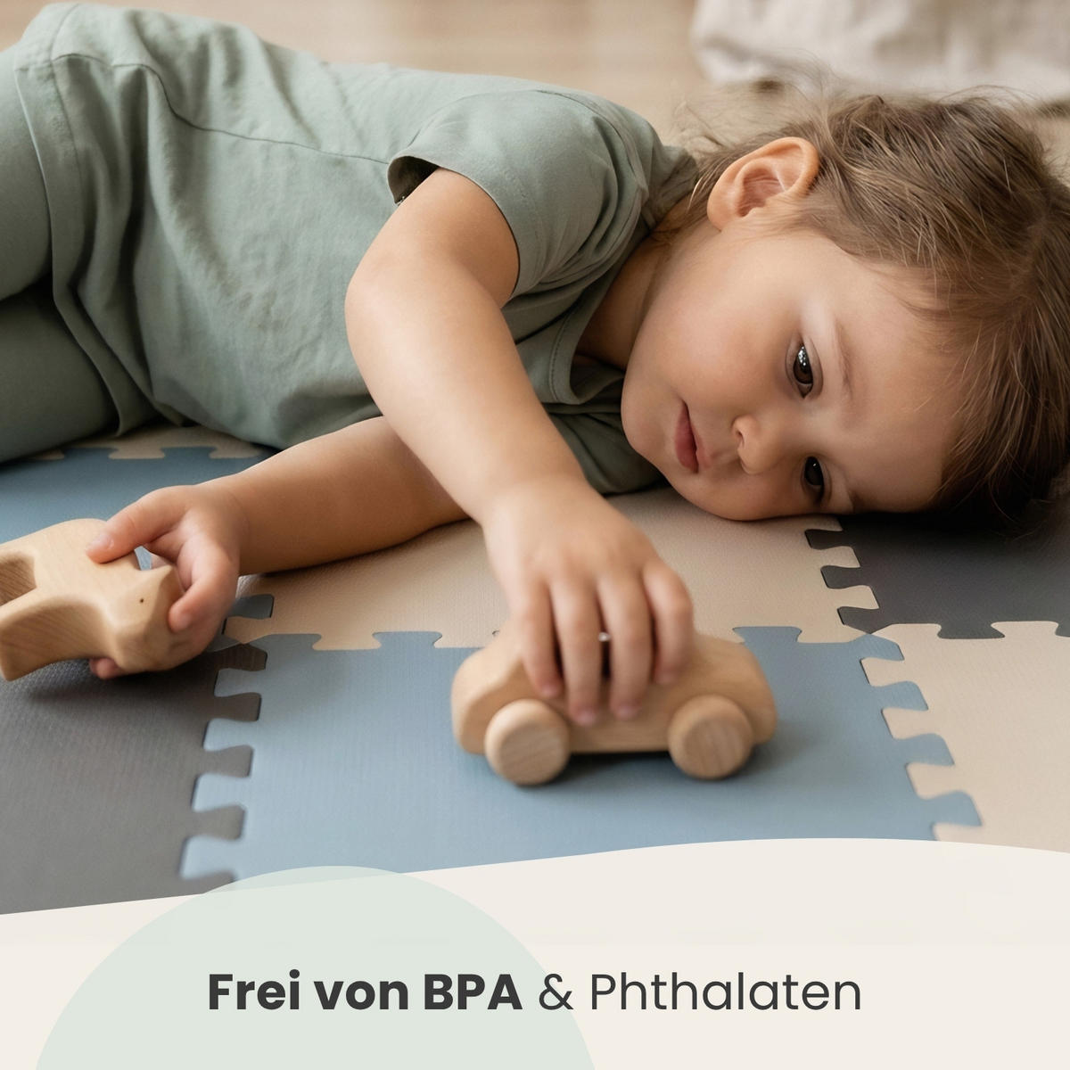 SPIELMATTE mit Rand - 270/90/1 cm Puzzlematte Grau Blau Beige - Grau, Kunststoff (30/30cm) - Littletom