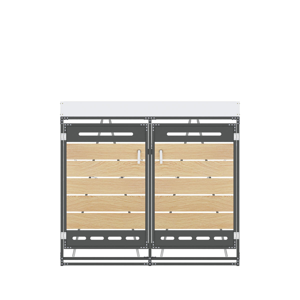 MÜLLTONNENBOX Pflanzkasten Holzoptik horizontal Schloss - Schwarz, Metall (131/120/79cm) - LEBENLANG