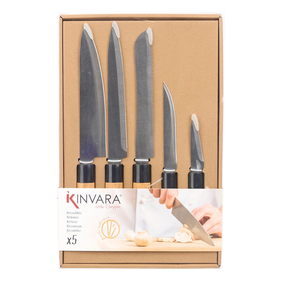 KÜCHENMESSER Bambusgriffe Bamy 5er-Set - Multicolor, Naturmaterialien - Kinvara