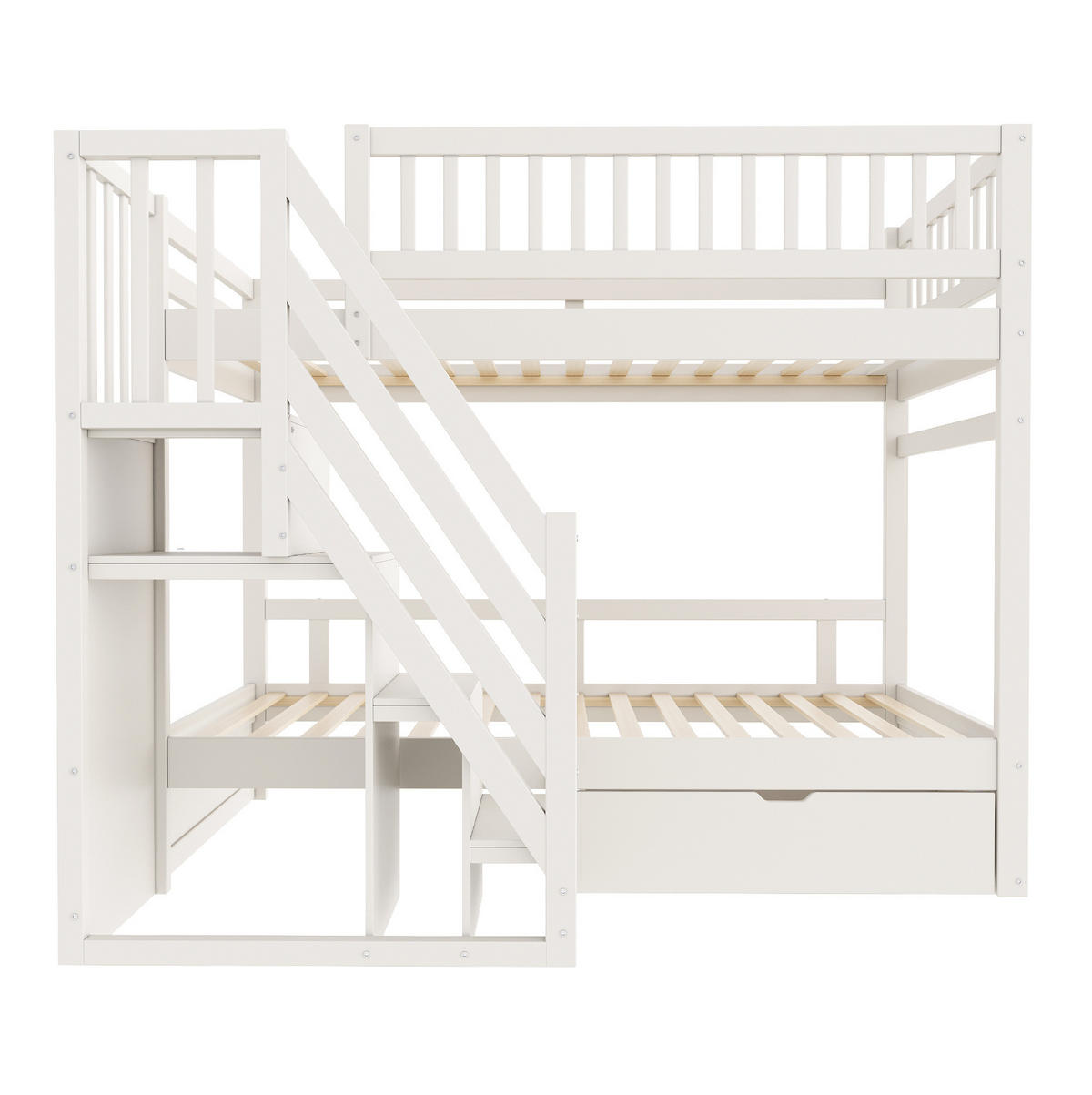 ETAGENBETT 90/200 cm Weiß aus Massivholz mit Sicherheitsgitter und Stauraum - Weiß, Holzwerkstoff (90/200cm) - OKWISH