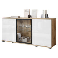KOMMODE Caro SB 154 4D mit weißer LED Beleuchtung - Eiche Wotan/Schwarz, Holzwerkstoff/Kunststoff (150/70/40cm) - MIRJAN24