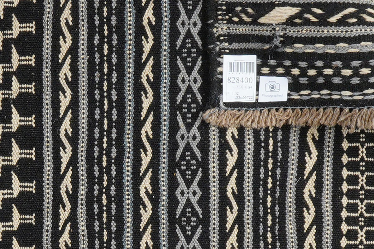 KELIM-TEPPICH handgewebt Kordi Schwarz, Grau 121/84 cm Schurwolle - Beige/Schwarz, Textil (84/121cm) - Looma