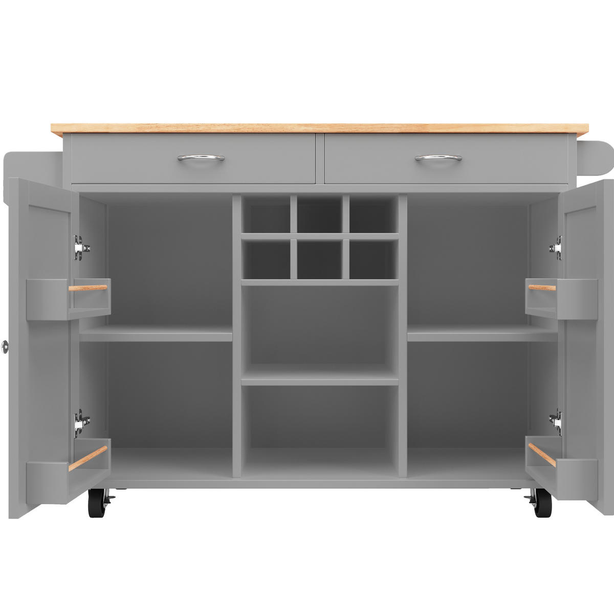 KÜCHENINSEL 102/45/92 cm aus MDF und Metall mit verstellbarem Stauraum und Rollen Grau - Grau, Holzwerkstoff (102/92/45cm) - Modenvie