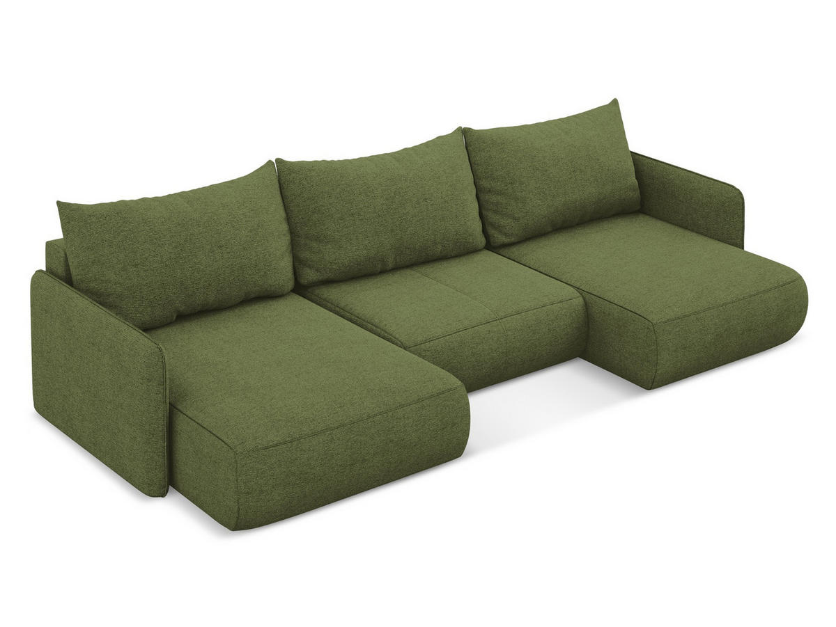 WOHNLANDSCHAFT Chenille Stoff Grün - Dunkelgrün/Schwarz, Kunststoff/Textil (290/86/148cm) - Makamii