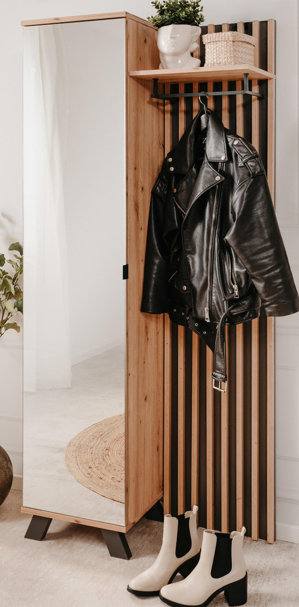 GARDEROBE Eiche Artisan, grau 80 cm, Kompaktgarderobe mit Spiegel - Eichefarben/Anthrazit, Holzwerkstoff/Metall (80/190/37cm) - Furn.Design