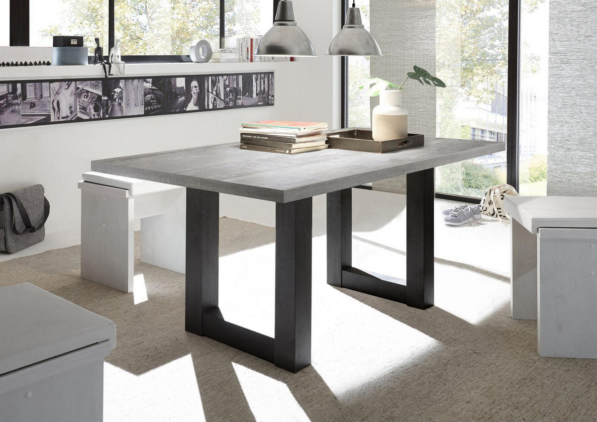 ESSZIMMERTISCH Eila 8 200 x 100 x 75 Esstisch Schwarzstahl/Beton - Hellgrau, Holz (200/100/75cm) - 58aufmkessel