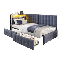 POLSTERBETT 90/200 cm Grau mit 2 Schubladen und LED-Beleuchtung - Grau, Textil (90/200cm) - Flora Grace