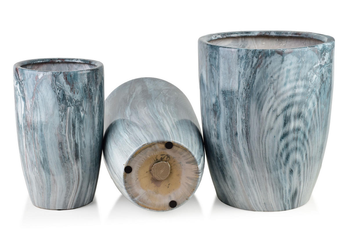 BLUMENTOPF Neva Marble 3er Set Blau 37x37x45,5/30,5x30,5x42,5/24x24x40 cm Keramik - Blau, Keramik (37/45.5cm) - Mondex