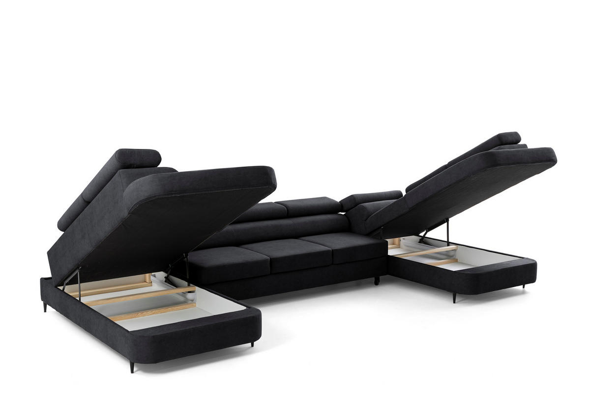 ECKSOFA U-Form PRIAM MAXI U2 XXL Ecksofa U-form 400 cm mit Schlaffunktion, 2 Bettkästen & Kopfteilverstellung Dunkelgrau - Dunkelgrau, Holz/Textil (400/91/203cm) - Muffo