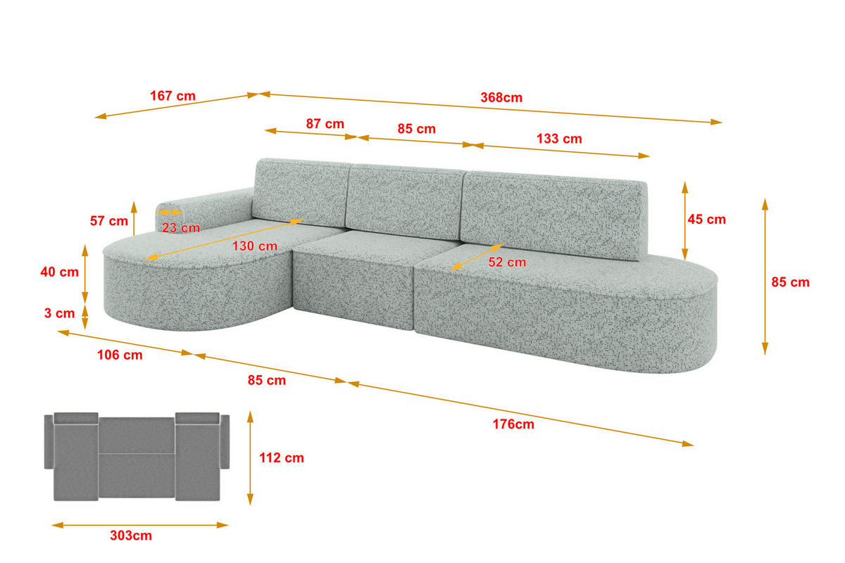 ECKSOFA mit Schlaffunktion Ottomane Links MARI L2-S 368X167X85 Grün Velours - Smaragdgrün/Schwarz, Holzwerkstoff/Kunststoff (368/167cm) - ALTDECOR