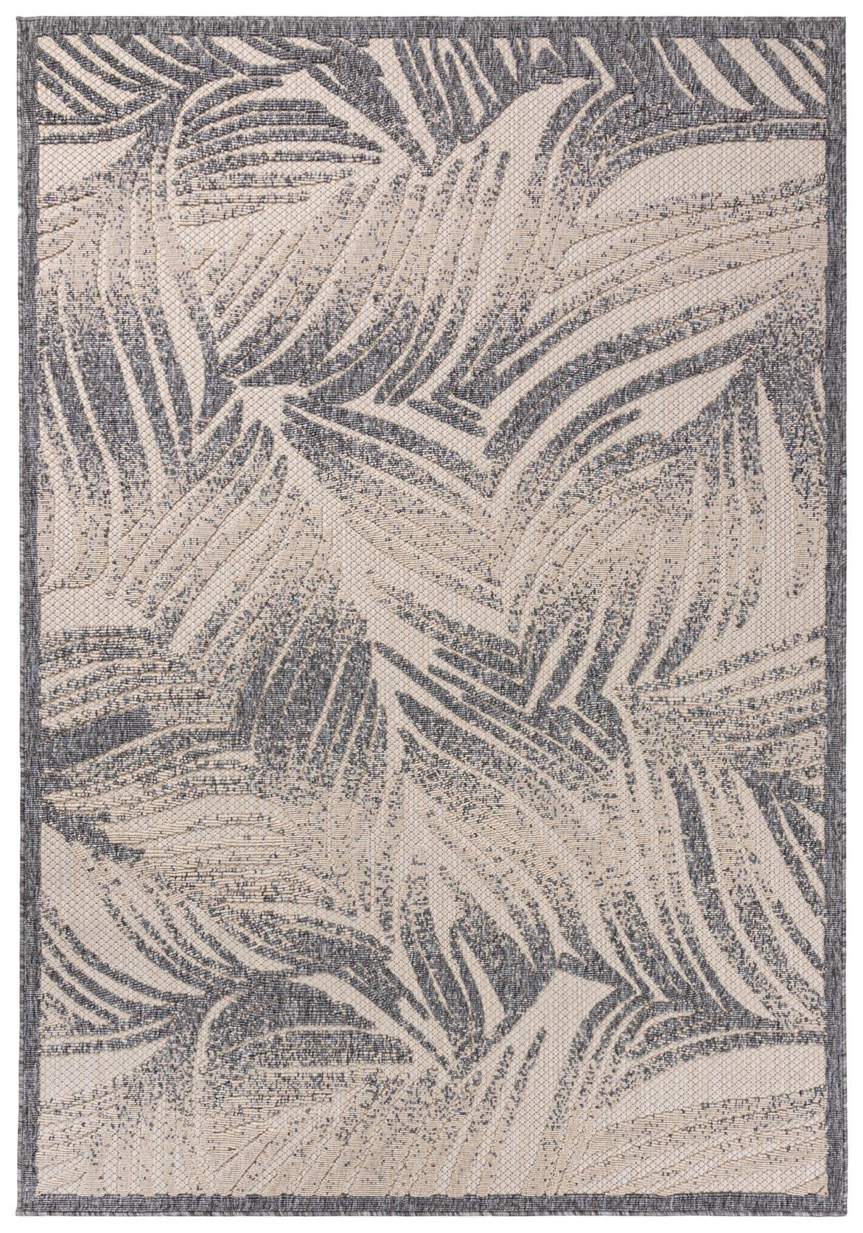 TEPPICH Beige In-Outdoor - Kurzflor Rechteckig, Motiv Pflanzen, Blätter,Blumen - Grau - 160 x 230 cm - Creme/Grau, Textil (160/230cm) - Mazovia