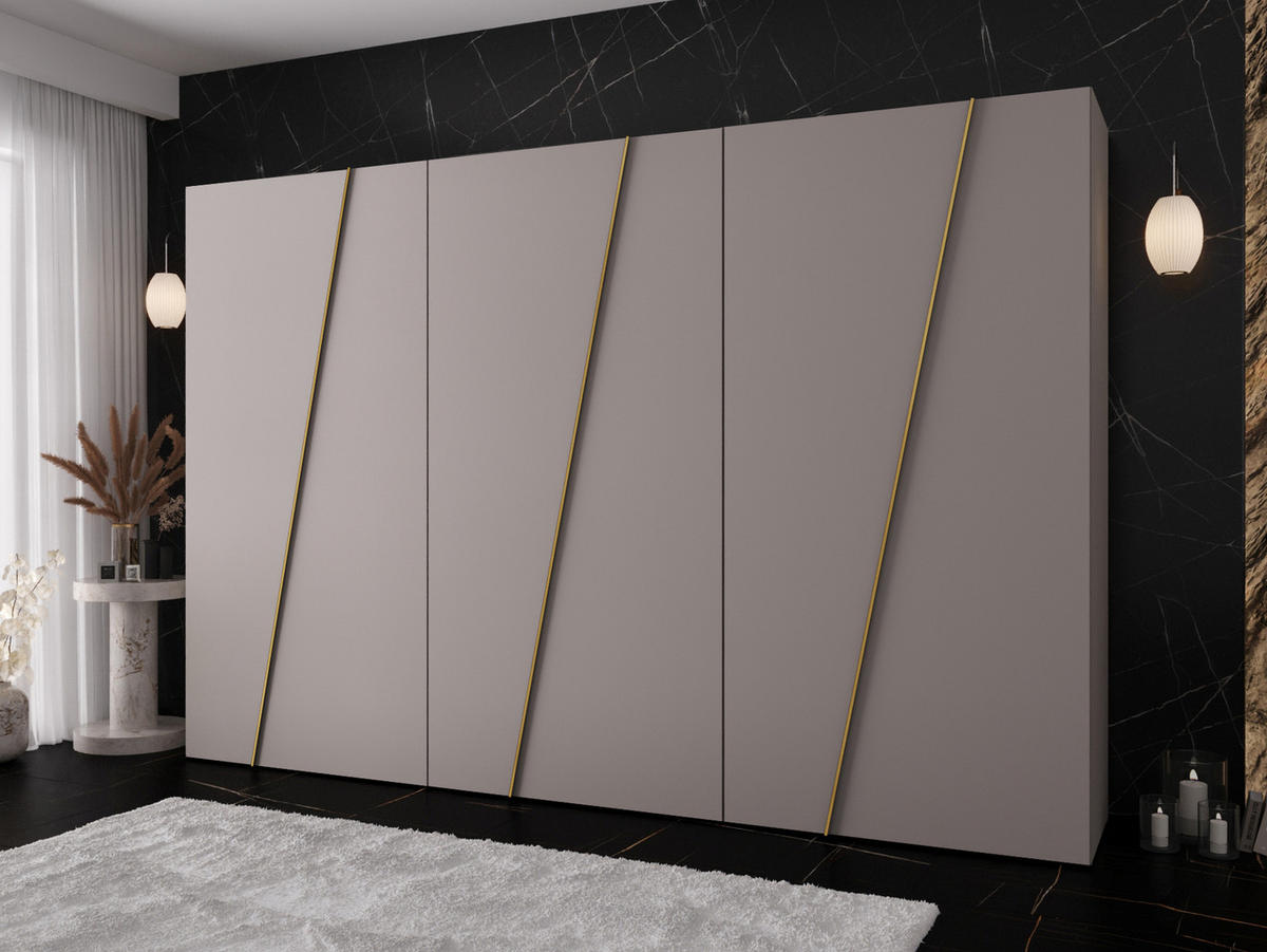 DREHTÜRENSCHRANK Zen 300 cm - Kaschmir/Goldfarben, Holzwerkstoff/Kunststoff (300/202/50cm) - MIRJAN24
