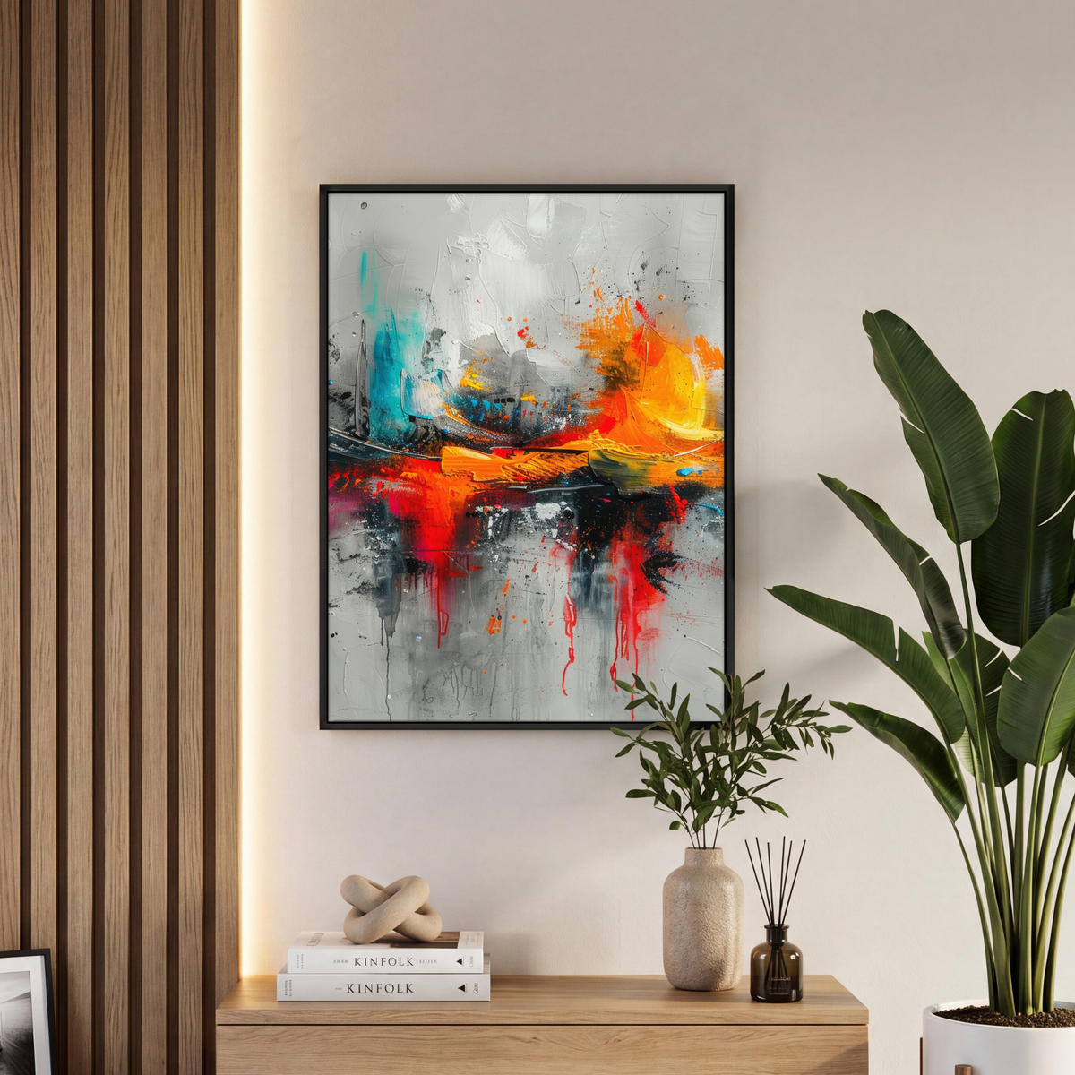 LEINWAND Bilder mit Rahmen - Moderne Kunst - Orange - Grau - Abstrakt - 60x80 - Hellgrau, Textil (60/80cm) - MuchoWow